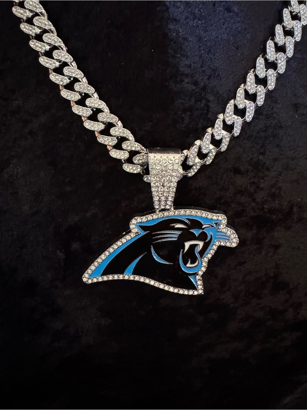 NFL North Carolina Panther Pendant w/20” Crystal Chain Unisex Football Jewelry
